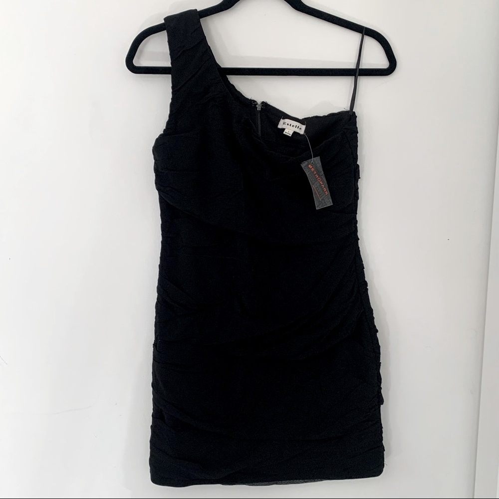 One Shoulder Black Ruched Party Dress NWT